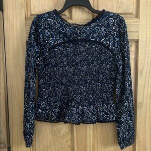 LOFT Navy Blue Floral Blouse